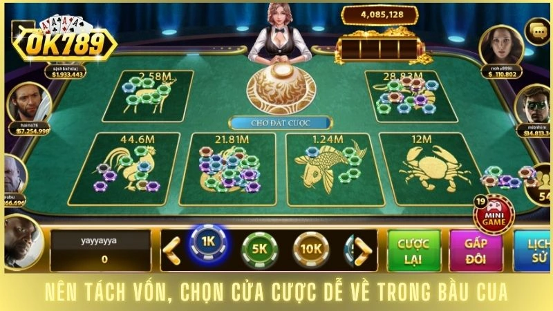 Mẹo chơi Bầu Cua Tôm Cá online bất bại tại cổng game OK789 2 Nên tách vốn, chọn cửa cược dễ về trong bầu cua